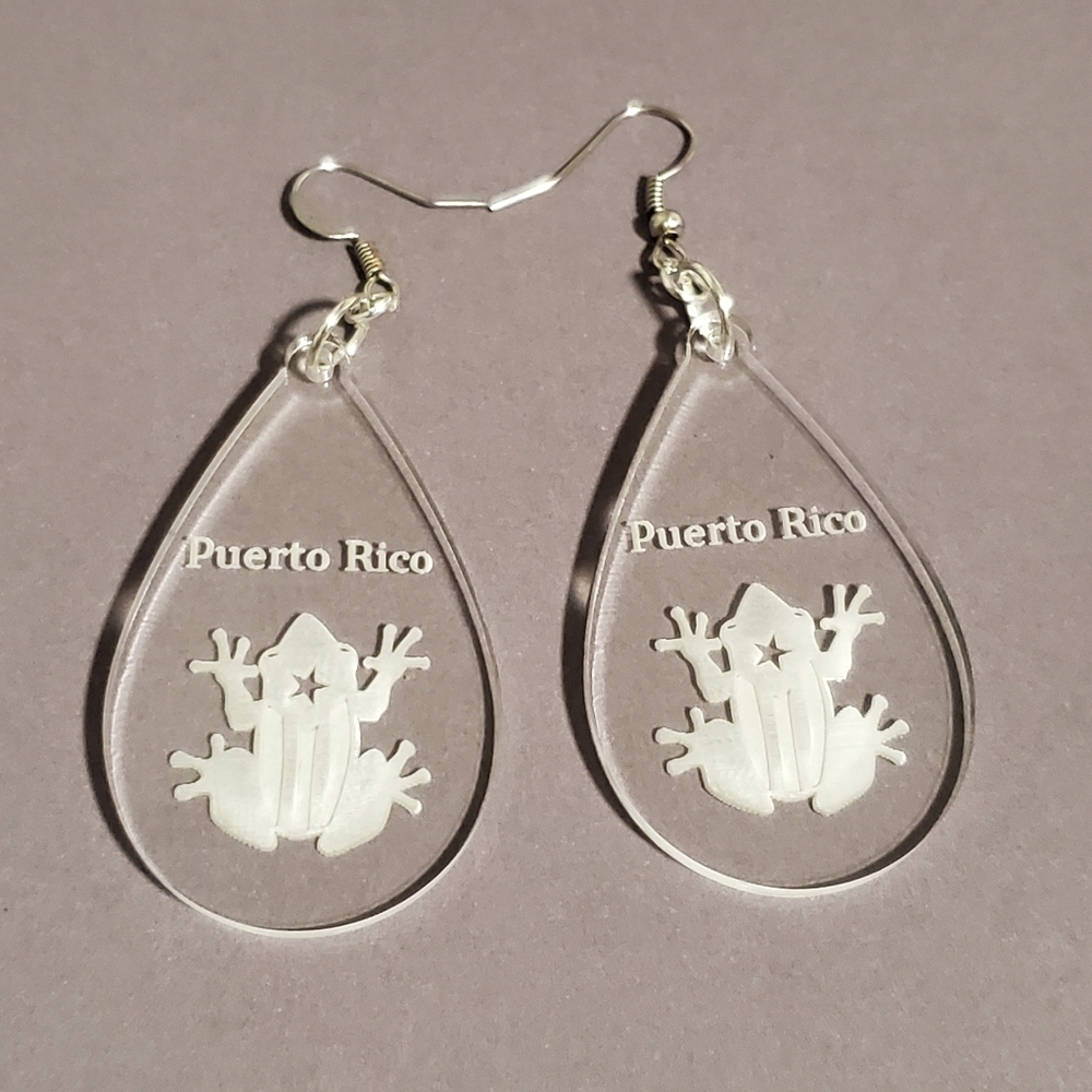 Puerto Rico Coqui and Flag Clear Acrylic Earrings